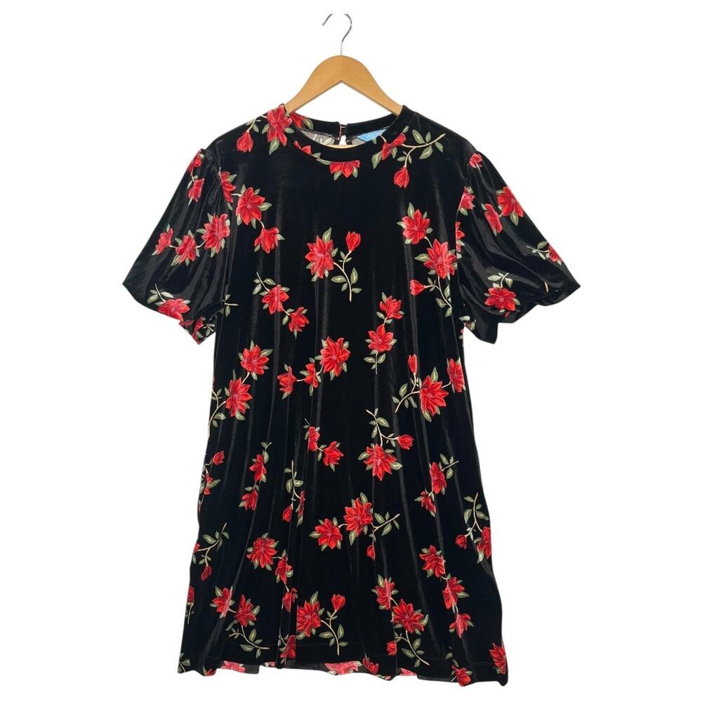 Draper James Dress Womens 2XL Black Red Floral Velvet Bubble Sleeve Cocktail